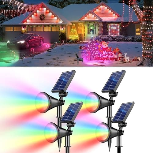 APOMAO RGB Halloween Solar Lights Outdoor, 2 Modes Solar Spotlights Outdoor Waterproof, Adjustable Solar Color Changing Lights for Yard Garden Holiday Christmas Decorations- 4 Pack (Multicolor) - Image 1