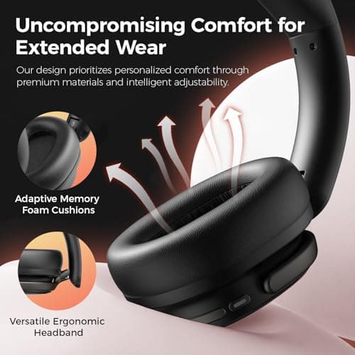 havit Noise Cancelling Headphones Over Ear, Wireless Bluetooth Headphones with 132H Playtime, Fast Charge 5 Min=5H, Foldable, Dual Device, with Mic for Travel Work Office, Black - Thumbnail 4