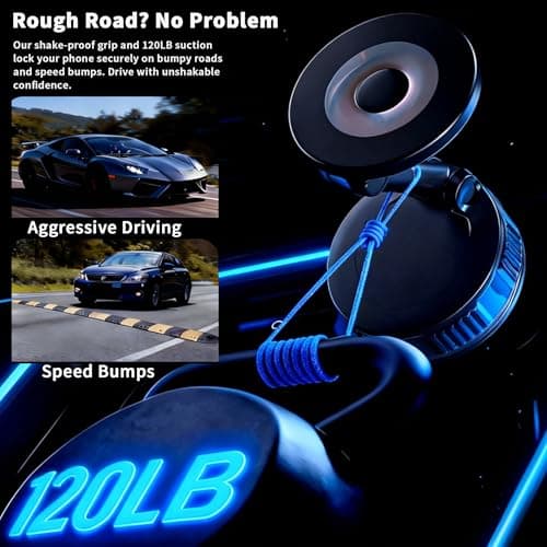 RayLink [Ultra Strong 120LB Vacuum Suction & 2800gf Magnet] Magnetic Phone Holder for You Car, 360° Adjustable for MagSafe Compatible Car Phone Mount for iPhone 17/16/15/14/13/12 Pro Max Plus - Thumbnail 2