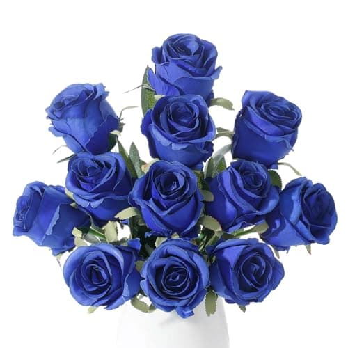 Wenhuidr 12pcs Blue Roses Artificial Flowers – Realistic Silk Velvet Fake Rose with Long Stems for Valentines Day Wedding Bouquets Home Decoration Party Centrepieces & DIY Floral Arrangements