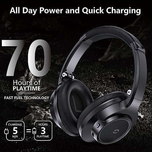 Wireless Headphones Over Ear, 70H Playtime Headphone Wireless Bluetooth 5.1,3EQ Modes & HiFi Stereo Bluetooth Headset with Deep Bass, Foldable Lightweight Headphones with Microphone for Travel/Work - Thumbnail 2