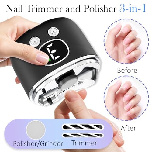 YunLuna 2026 New Electric Nail Clipper, 3-Speed Fingernail Trimmer with Magnifying Glass & Adjustable Trim Slot, Automatic Nail Clipper/Polisher/Grinder with Light Safe for Seniors Adults Kids, Black - Thumbnail 4