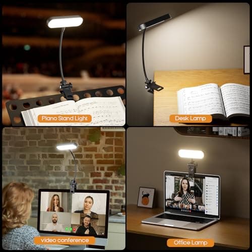 Jasput 2in1 LED Book Light and Desk Lamp, Clip On Reading Light for Bed & Books, 7.9IN Flexible Gooseneck Video Conference Light, 3 Color Modes Dimmable, Rechargeable Lamp for Laptop, Phone, Study - Thumbnail 6