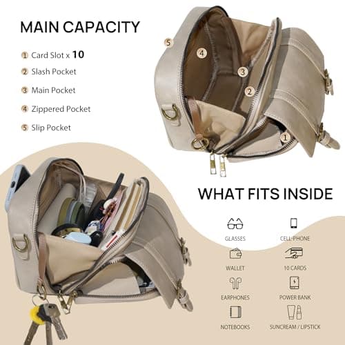 buyborgood Women‘s Anti Theft RFID Blocking Small Vegan Leather Crossbody Bag Travel Purse With Built In Wallet Messenger Bag, Vintage Gray - Thumbnail 4