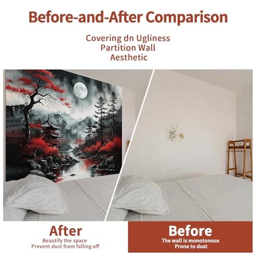 Atrippy Anime Japanese Wall Tapestry for Bedroom Aesthetic, Black Forest Moon Tapestry Wall Hanging, Vintage Nature Mountain Art Decor Tapestries Dark Landscape Backdrop for Living Room 51"X60" - Thumbnail 4