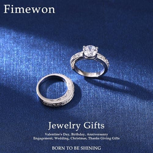 Fimewon Wedding Rings for Couples Engagement Ring Set Vintage White Gold Ring Engagement Gifts for Couples Size 6 - Thumbnail 2