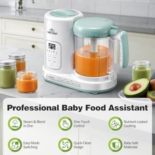 Baby Food Maker Pro Steamer Blender: 4 in 1 Auto Steam Blend and Puree Maker with Self-Clean for Healthy Baby and Toddler Meal Prep - BPA-Free White+Green - Thumbnail 2