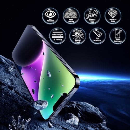 JESOHO Colorless Blue Light Screen Protector for iPhone 13/13 pro/14/16e/17e[6.1 Inch] Tempered Glass Films, HD Clear, 9H Hardness, No Bubbles, Case Friendly 2 pack - Thumbnail 5