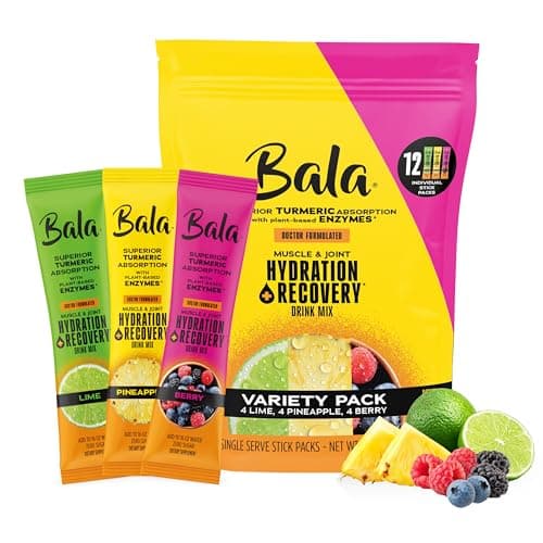 Bala Total Body Wellness Drink Mix, Hydrate & Recover Variety Pack, Pineapple, Lime & Berry, 4 Per Flavor, Zero Sugar Electrolytes Powder Packets with Enzymes & Amino Acids, Turmeric Drink, 12 Count - Image 1