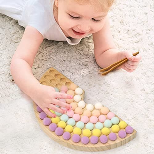 ibwaae Wooden Peg Board Beads Game Color Sorting Toys Counting Matching Game Bead Counting Fine Motor Skill Montessori Toys for Toddlers (Macaron Color) - Thumbnail 4