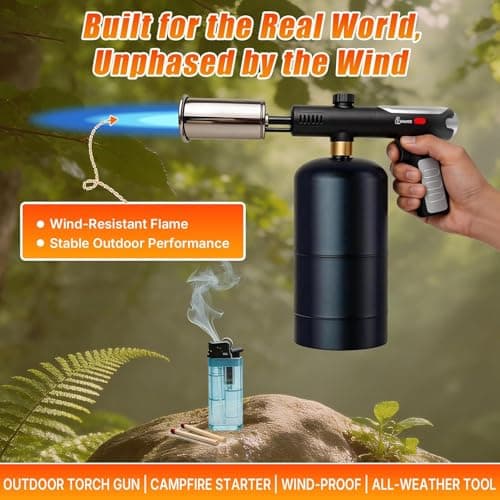 Powerful Propane Torch Gun, One-Touch Max Fire, Charcoal Torch Lighter with Adjustable Flame&Safety Lock, Kitchen Blow Torch for Cooking, BBQ, Searing Steak, Grill (Tank Not Included) - Thumbnail 6