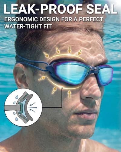 Aegend 2 Pack Professional Swimming Goggles for Adults, No Leak Mirrored Swim Goggles with Bungee Strap, Anti-Fog UV Protection Triathlon Goggles for Men Women Open Water & Pool - Thumbnail 3