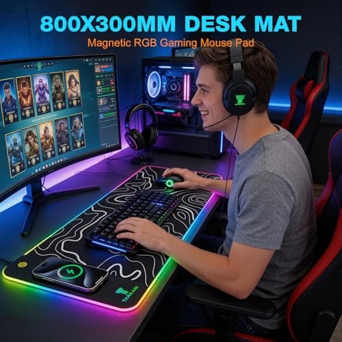 TARKARI Magnetic Wireless Charging RGB Mouse Pad, Large Gaming Desk Mat Waterproof, 31.5"x11.8" Black Mousepad, Ultra-Smooth Surface, Non-Slip Rubber Base, Desk Pad for Keyboard Laptop - Thumbnail 5
