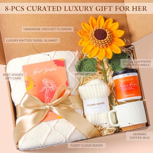 Mothers Day Gifts, Sunflower Birthday Gifts for Women, Care Package for Women, Birthday Box for Woman, Hug in A Box, Get Well Basket, Birthday Gift Set, Self Care Gift Basket for Mom Her Friend Sister - Thumbnail 2