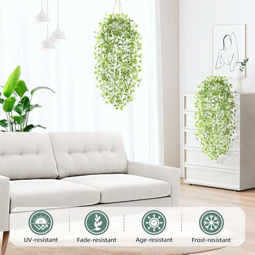 2 Pcs Fake Hanging Plants, Artificial Hanging Vines Plant, Faux Potted Mandala Vine Plants, Boho Home Decor for Indoor Outdoor, Wall Shelf Office Living Room Bedroom Bathroom Farmhouse Decorations - Thumbnail 5