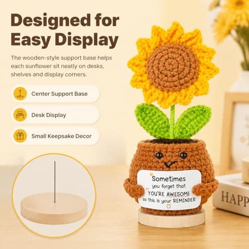 3 Pcs Crochet Sunflower Thank You Gifts, Graduation & End of Year Teacher Gifts from Students, Positive Handmade-Style Sunflower Dolls for Teachers, Mentors, Coworkers, Mom, Friends, Desk Decor - Thumbnail 4