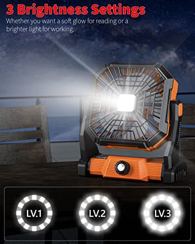 Portable Camping Fan,20000mAh Rechargeable Battery Powered Fan with LED Lantern, USB-C Battery Operated Fans,Ultra Quiet, for Outdoor Indoor Use,Travel, Tent,Beach, Picnic,Barbecue, Fishing,Home - Thumbnail 4