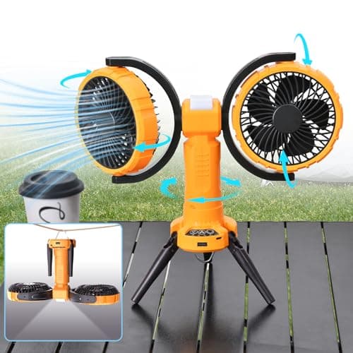Nauttxon Outdoor Camping Fan With Light - Oscillating 10000mAh Battery Powered Fan For Camping With Hanging Hook For Beach Travel Picnic Fishing Outdoor -Yellow - Image 1