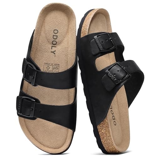 ODOLY Men's Cork Footbed Slide Sandal, Arch Support Summer Outdoor Sandals with Adjustable Buckle for Men, Black EU42 / US9 - Image 1
