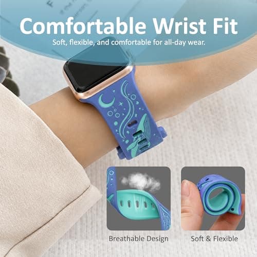 HATILP Whale Engraved Band Compatible with Apple Watch 38/40/41/42mm, Two-Layer Sculpted Ocean Design Soft Silicone Strap for Women, Series 11 10 SE Ultra 9 8 7 6 5 4 3 2 1 - Thumbnail 4