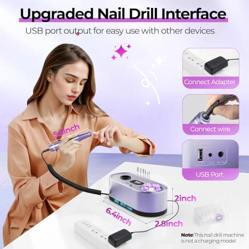 JOSGLOI Electric Nail Drill Professional: 40000RPM Electric Nail File Kit E File Nail Drill Machine with LCD Display for Acrylic Gel Nail, Manicure Pedicure Polishing Nail Grinder for Salon Home Use - Thumbnail 6