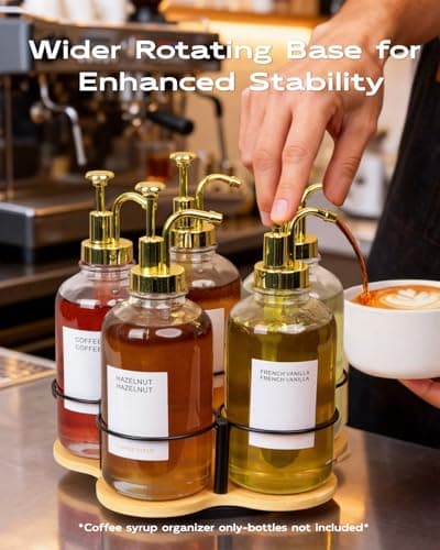 IntreLife Rotating Coffee Syrup Organizer, Syrup Bottle Holder for Coffee Syrup Dispenser 16.9oz, Bamboo Coffee Syrup Rack for Coffee Bar Station Countertop, Coffee Bar Accessories(Syrup Rack Only) - Thumbnail 6