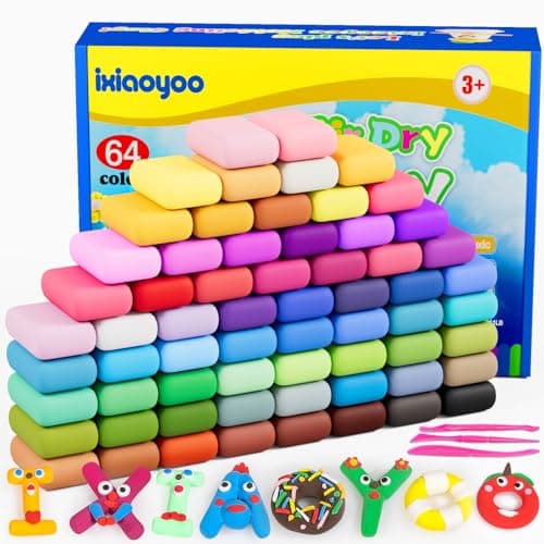 Ixiaoyoo Air Dry Clay, 64 Colors Modeling Clay for Kids, Creative DIY School Arts & Crafts Kit, Soft & Non-Sticky, Birthday & Christmas Toys Gifts for Age 3 4 5 6 7 8+ Years Old Boys Girls Kids