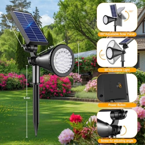 Solar Spotlight Outdoor Waterproof, 36 LED Outdoor Solar Lights with 2200mAh, 2-in-1 Wall or Ground Solar Flood Lights for Yard, Garden, Pathway, Auto On/Off Landscape Lighting- 4 Pack (Warm White) - Thumbnail 4