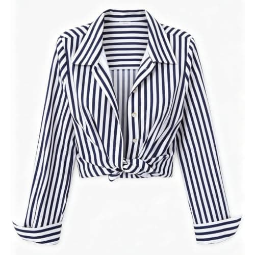 Striped Shirt Women Long Sleeve 2026 Summer Fall Tops White Plus Size - Thumbnail 5