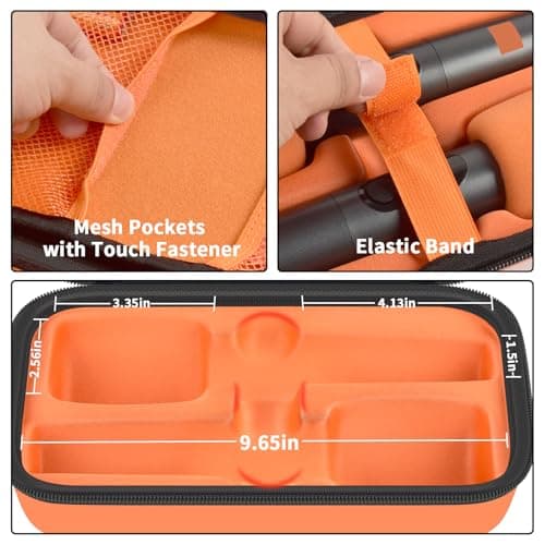 Wireless Microphone Case for JBL PartyBox & Two Mic System, Shockproof Karaoke Microphones Travel Storage Box with Mic Foam Cover, Holds 2 Mics, Receivers, Adapters, AA Batteries - Orange+Black Zipper - Thumbnail 3