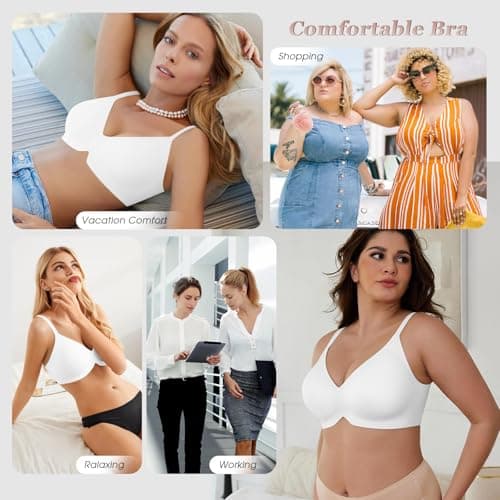 LIIJOO Seamless Wireless Full Coverage Women Bra • Jelly Band Lift • Cross-Back Option • Wide Strap • Breathable Stretch • Everyday T-Shirt Comfort（Ivory, 3XL） - Thumbnail 6