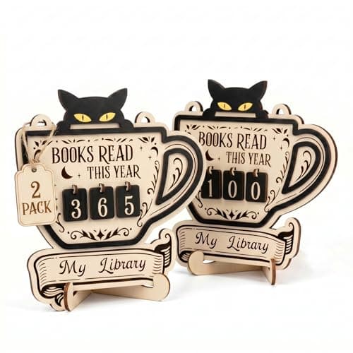 2 Pack Books Read This Year Counter,Cute Cat Wooden Book Tracker Sign for Couples Friends, Reading Counter for Bookshelf Decor, Gifts for Book Lovers Women Men Readers, Home Library Essentials - Image 1