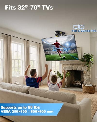 TOPSKY Electric Ceiling TV Mount with Remote, Motorized Drop Down TV Ceiling Mount for 32–70 Inch Flat & Curved TVs, Up to 88 lbs, VESA 600x400, Fits Flat & Pitched Ceilings, Black - Thumbnail 3