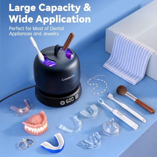 CANHOPE Ultrasonic Retainer Cleaner Machine, Ultrasonic Jewelry Cleaner, Denture Cleaner for Invisalign, Mouth Guards, Night Guards, Aligners, Toothbrush – Detachable Base & Lid, Digital Timer, Black - Thumbnail 6