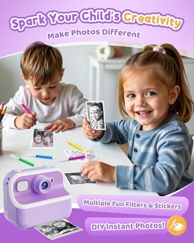 Instant Camera, Front Rear Dual Selfie Kids Camera with 1080P Videos, Holiday Birthday Gifts for Kids Age 3-12, Toddler Portable Travel Print Digital Camera Toy for 4 5 6 7 8 9 Year Boys Girls - Thumbnail 5