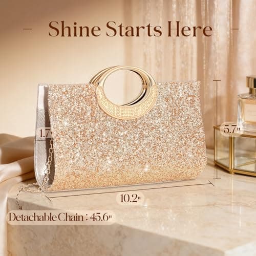 XquiziFit Champagne Clutch Sequins Clutch Purses for Women Glitter Evening Clutch Cocktail Evening Purse Women Wedding Purse - Thumbnail 2