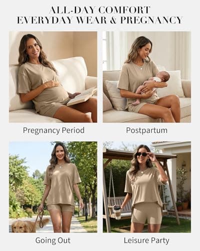 Charmo Womens Two Piece Short Sets Summer Plus Size Lounge Sets Beach Travel Outfits for Women Clothing 2026 Khaki XL - Thumbnail 5