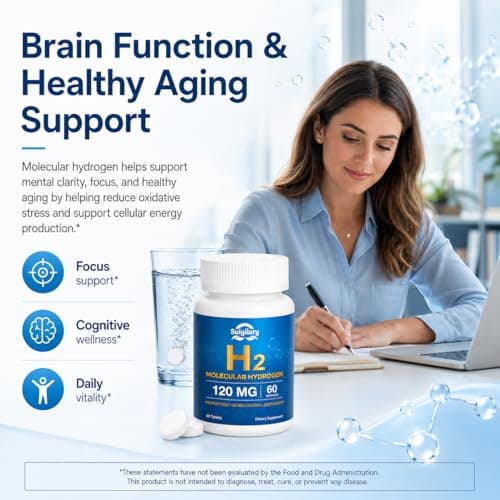 Hydrogen Water Tablets with 120MG Magnesium, H2 Molecular Hydrogen for Drinking Water, Rich in Antioxidants, Supports Cellular Health, Recovery, Immune & Brain Cognitive Function, 60 Tablets - Thumbnail 3