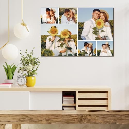 Unite Stone Custom Canvas Prints with your photos collage, Personalized Wall Art for Family Home Office Wedding Decor, Customized Gifts for Valentine's Day Wedding (6 Photos) - Thumbnail 3