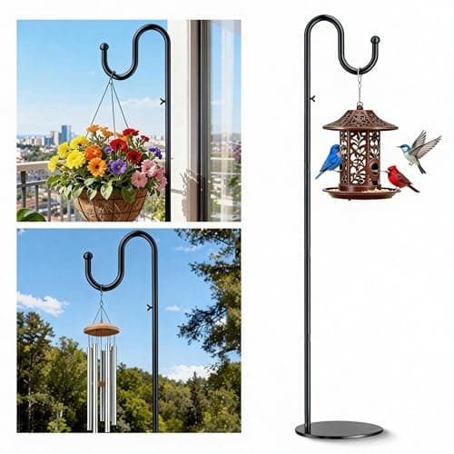 SIECCY 76" Shepherds Hook Stand for Indoor & Outdoor, Heavy Duty Adjustable Plant Hanger with Weighted Base, Bird Feeder Pole for Hanging Plants, Lanterns, Wind Chimes & Wreath - Image 1