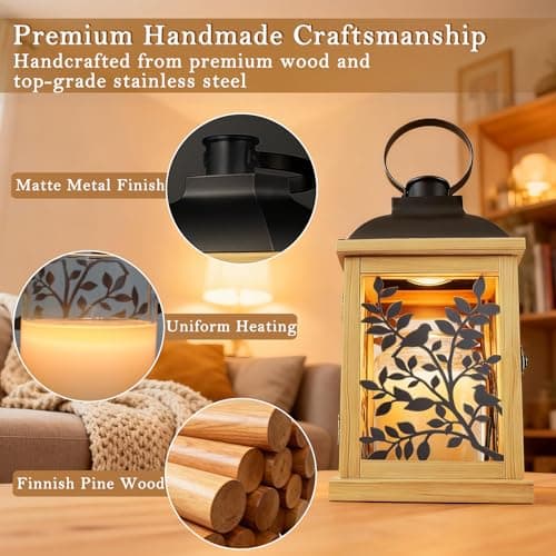 Candle Warmer Lamp, with Timer and 2 Bulbs Dimmer Farmhouse Lantern for Top-Down Adjustable Candle Warmer, Electric Lamp for Jar Candles, Auto Shut Off Home Decor Gift for Women (Handmade Wood) - Thumbnail 2