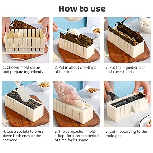 HI NINGER Sushi Making Kit Deluxe Edition Heart Sushi Mold Press with 8 Sushi Rice Roll Mold Shapes 1 Fork 1 Spatula 1 Sushi Knife, Complete Sushi Maker Kit 12PCS DIY Home Sushi Tool - Thumbnail 2