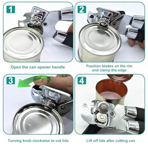 Yarmchahk Multifunctional Stainless Steel Manual Can Opener and Bottle Opener, Heavy Duty Hand Held Can Opener with Easy Turn Knob, Sharp Blade Smooth Edge, Good Grips Kitchen Tool for Seniors, Black - Thumbnail 4