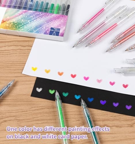 Joyask Glitter Gel Pens, 24 Colors Metallic Vibrant Retractable Sparkle Gel Pens for Coloring Journaling Drawing Doodling Colored Pen for Kids Adult Fun Pens 0.8-1mm - Thumbnail 4