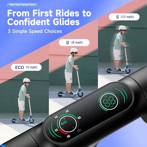 isinwheel S4 Electric Scooter for Kids Ages 6-14, 200W Foldable Kids Electric Scooter with 3 Speeds (5/8/12 Mph), LED Display, Colorful Lights, Gift for Kid - Thumbnail 3