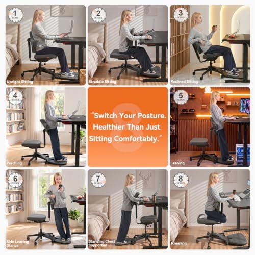 Newtral Standing Desk Chair, Standing Mate Chair for Sit-Stand, Ergonomic Leaning Perch Chair with Anti-Fatigue Mat, Standing Stool, Saddle Chair, Height Adjustable Home Office Posture Seat-MT-M-DG - Thumbnail 3