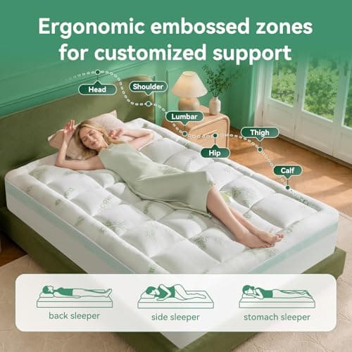 NicePlus Dual Layer 4 Inch Twin XL Mattress Topper - 2" Gel Cooling Memory Foam and 2" Ultra Soft Pillow Top, Viscose Made from Bamboo Mattress Topper for Back Pain Relief - White - Thumbnail 4