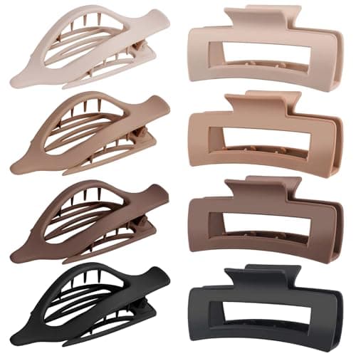 GIRLOLIIAR Flat Hair Claw Clips: 8 Pack 4 Inch Neutral Matte French Concord & Large Square Claw Clips Set for Women with Thick/Thin Hair, Non-Slip Extra Hold Jaw Clips for Lay Down/Drive/Daily Use - Image 1