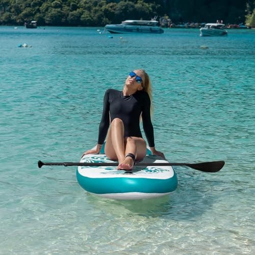 FEATH-R-LITE Inflatable Paddle Board Stand Up Paddleboards for Adults SUP with Premium Accessories Pump, Adjustable Paddle, Leash, Three Fins, Backpack (Green) - Thumbnail 6
