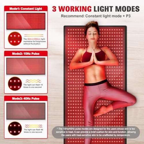 Red Light Therapy Mat for Body, 71"x 31" Red Light Therapy Blanket Red Near Infrared 660nm 850nm Full Body Pad, 1280 LEDs Infrared Light Therapy for Body for Pain Relief, Improved Sleep - Thumbnail 4